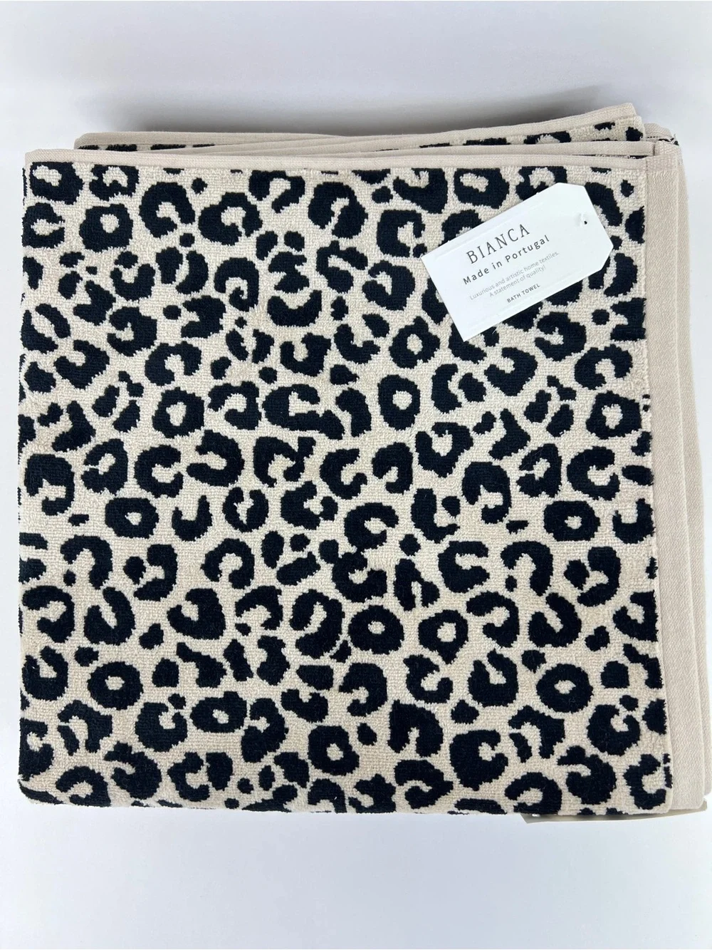 Bianca Bath Towel Set Luxurious Beige Black Leopard Print Velour Cotton 6pc NEW